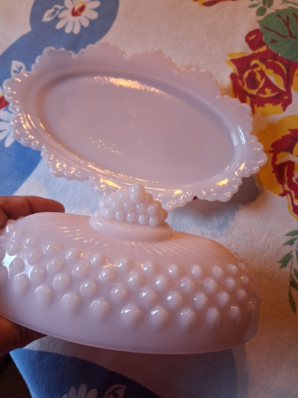 Mosser Pink Milk Glass Hobnail Covered Butter Dish - Pink - Picture 2 of 9